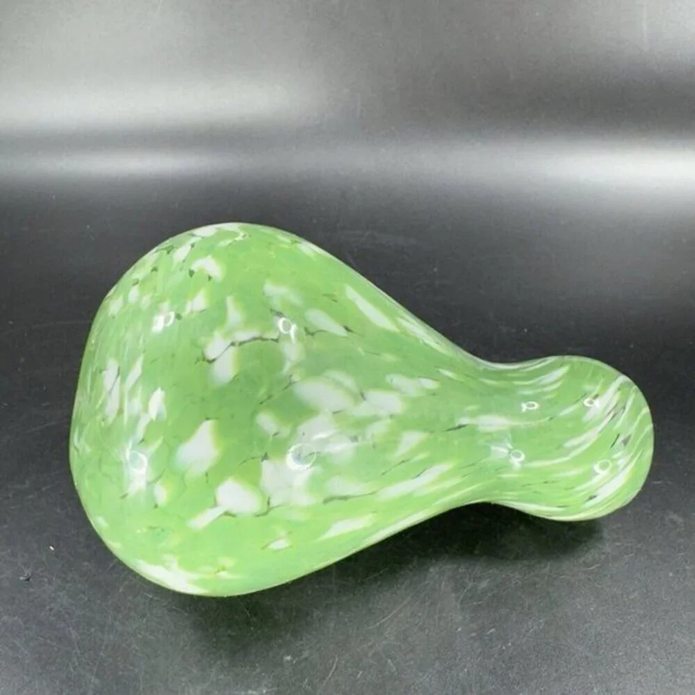 Studio Hand Blown Bottle Shaped Glass Vase‎ Bud Vase Green White Spots Vintage